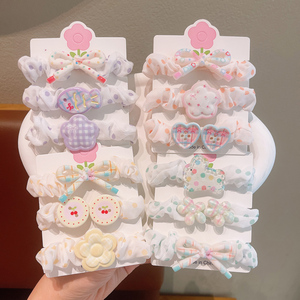 Cartoon Flower Print Hair Ties, Three-Pack, New Cute Cream-Colored Hair Bands, Sweet and Fresh Hair Accessories