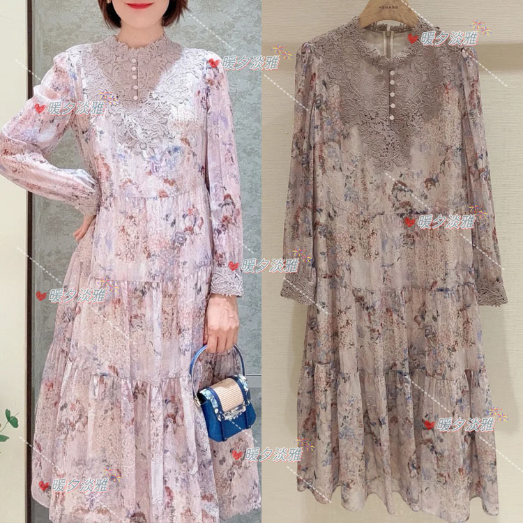 Vgrass 2025 Winter Collection Genuine Lace Embroidered Silk Georgette Waist-Cinching Dress 4163X Vgrass 2025 Winter Collection Genuine Lace Embroidered Silk Georgette Waist-Cinching Dress 4163X