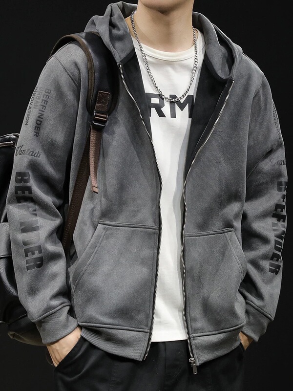 Trendy Brand Zip-Up Hoodie for Men, Hooded Spring and Autumn Style, Fashionable Plus-Size Men's Sports Jacket, Men's 2026 New Model