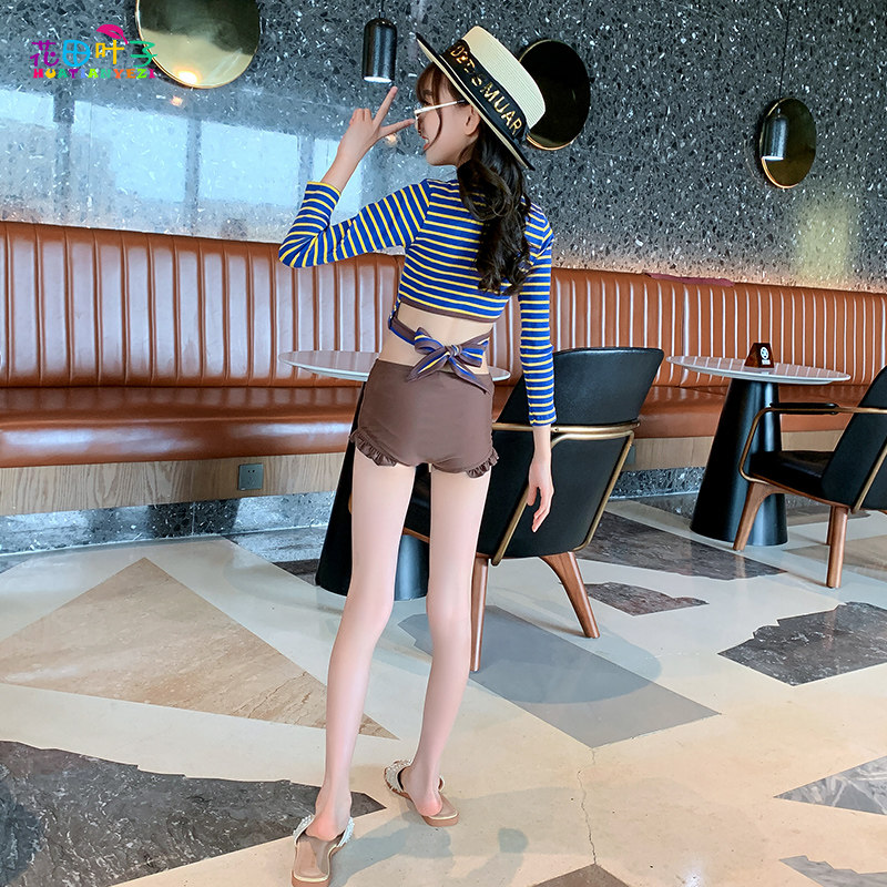 Girl split body swimsuit summer 2021 new children long sleeve bikini girl swimming sunscreen set