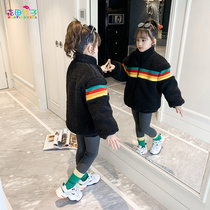 Girl coat autumn and winter 2021 New style fashionable thickened lamb hair medium child Korean version of fluff sweater tide