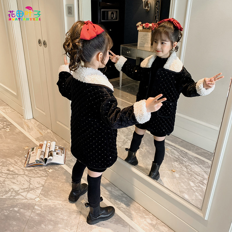 Girl Glint Jacket Autumn Winter 2021 New Foreign Pie Children Thicken medium Long version trendy CUHK Scout cotton winter clothing