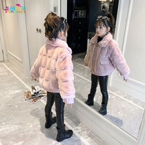 Girls winter coat 2021 new medium and large children Korean version of foreign style girl plus velvet padded lamb wool coat tide