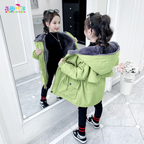 Girls coat autumn and winter clothes 2021 new foreign style girls Parker clothing childrens clothing plus velvet padded cotton coat
