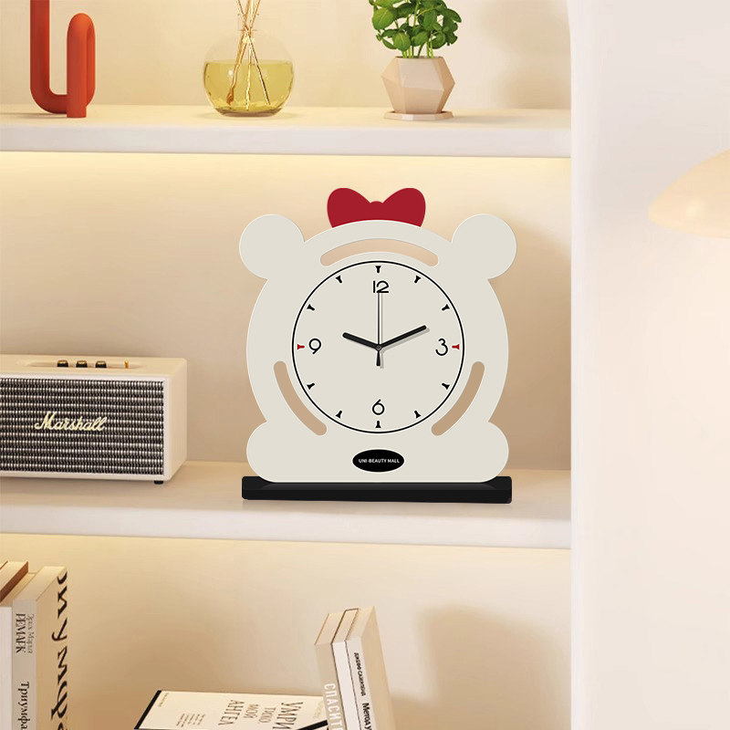 2026 New Cartoon Animal-Shaped Desk Clock, White Bear Clock, High-Value Student Desktop Clock, Table Clock