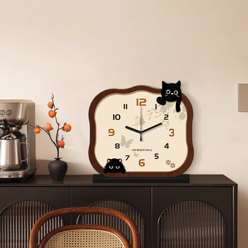 2025 New Cat-Shaped Desk Clock, Living Room Clock, Creative Clock, Desktop Clock, Home Use, Light Luxury, High-End Clock
