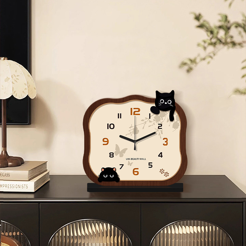 2025 New Cat-Shaped Desk Clock, Living Room Clock, Creative Clock, Desktop Clock, Home Use, Light Luxury, High-End Clock