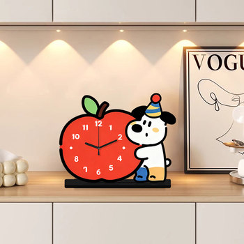 Cartoon Puppy Apple-Shaped Desk Clock Cute Desktop Decoration Ornament Pendulum Clock 2026 New Model Table Clock