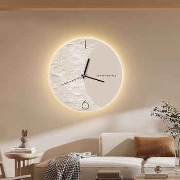 Cream-Style Moon-Themed Living Room Wall Clock 2024 New Creative Wall-Mounted Clock for Home, Dining Room, No-Drill Silent Clock