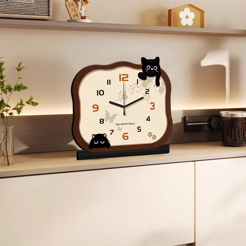 2025 New Cat-Shaped Desk Clock, Living Room Clock, Creative Clock, Desktop Clock, Home Use, Light Luxury, High-End Clock