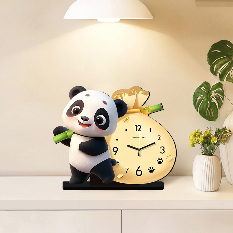 Living Room Decorative Clock Pendulum Clock Modern Simple Panda Cute Clock Table Clock 2025 New Creative Desk Clock Display