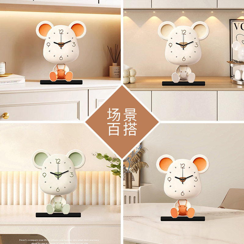 Cute Cartoon Bear Desk Clock, Creative Ornament, Home Decoration Clock, 2026 New Model Table Clock Pendulum Clock
