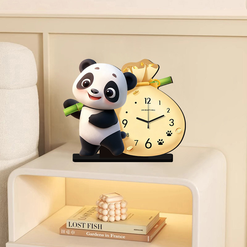 Living Room Decorative Clock Pendulum Clock Modern Simple Panda Cute Clock Table Clock 2025 New Creative Desk Clock Display