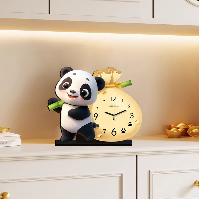 Living Room Decorative Clock Pendulum Clock Modern Simple Panda Cute Clock Table Clock 2025 New Creative Desk Clock Display