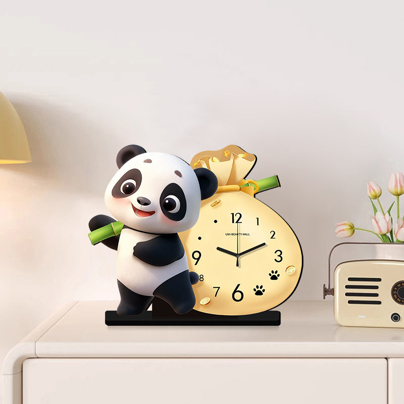 Living Room Decorative Clock Pendulum Clock Modern Simple Panda Cute Clock Table Clock 2025 New Creative Desk Clock Display