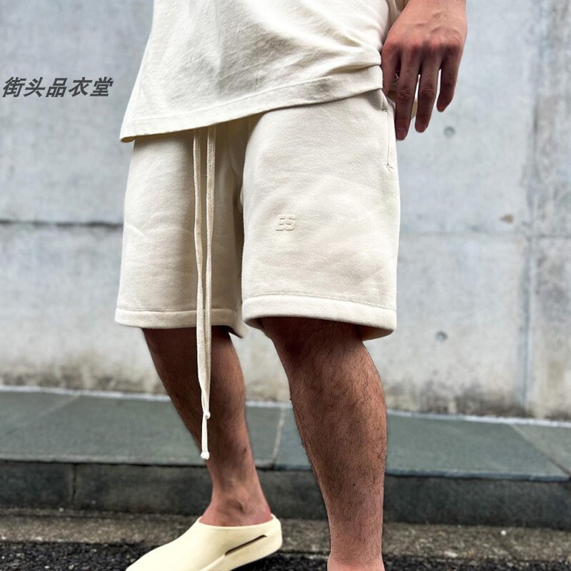 Essentials Multi-Line Flocking Printed Drawstring Shorts Trendy Brand Fog High Street Loose Casual Pure Cotton Five-Point Shorts