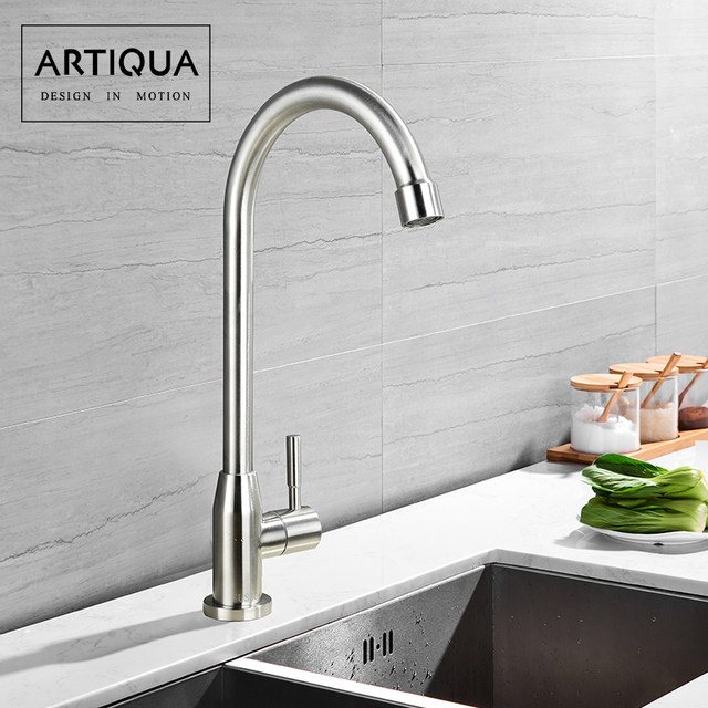 Artiqua Single Cold Kitchen Faucet 304 Stainless Steel Sink Faucet for Washing Vegetables, Dishwashing, Balcony, and Laundry Sink