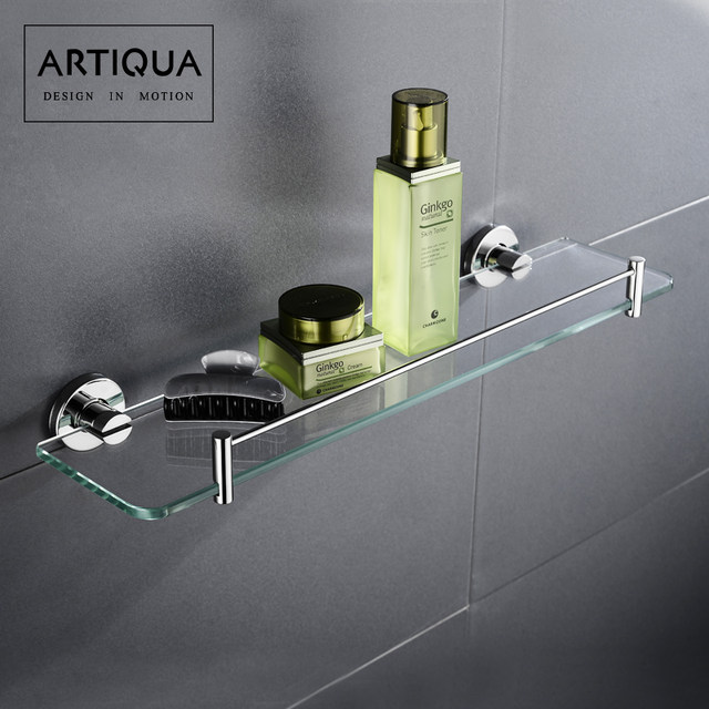 Artiqua304 Stainless Steel Bathroom Shelf Wall-Mounted Tempered Glass Cosmetic Shelf Single Layer Glossy