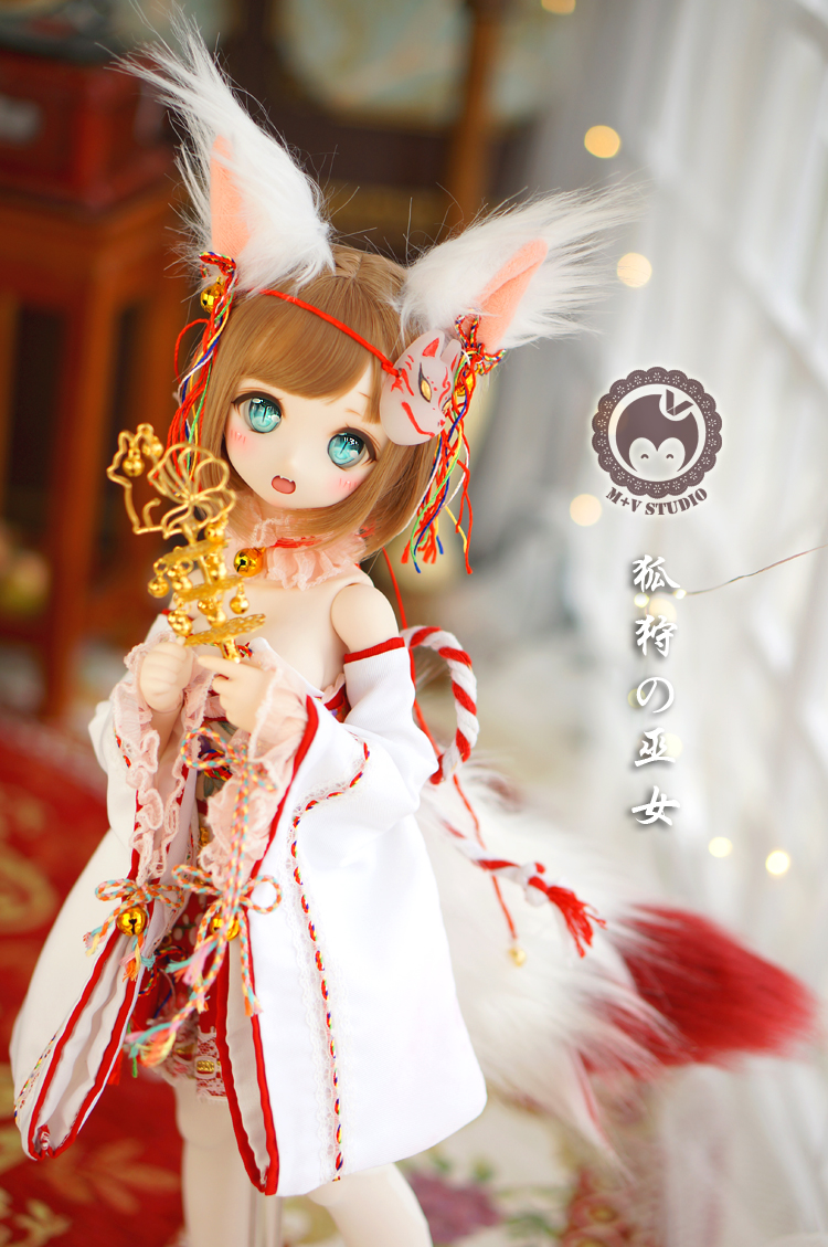 喵屋】狐狩の巫女可愛改良巫女服九尾和服古裝娃衣4分BJD MDD