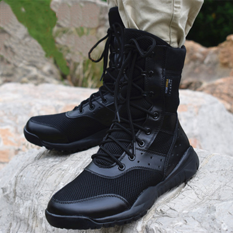 Summer ultra-light combat boots High barrel tactical marine breathable mesh boots Men's and women's airport security boots Canvas security boots