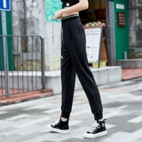 Черные осенние штаны, на шнурках, по фигуре, высокая талия, коллекция 2021