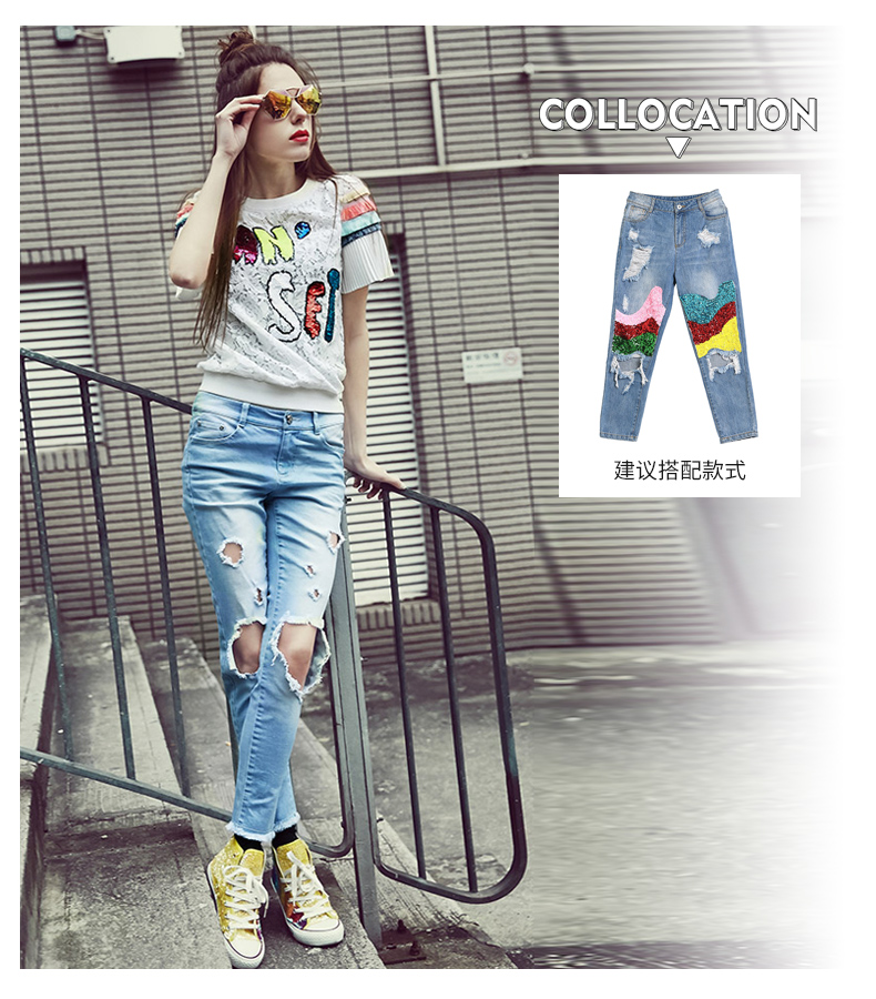 Mama 绨 2018 mùa hè mới thời trang sequins vòng cổ ngắn tay áo ren sexy hollow voan T-Shirt áo sơ mi nữ áo sơ mi vải voan