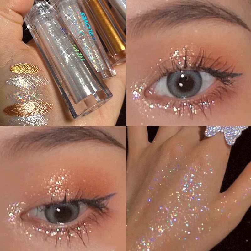 Liquid eye shadow glow shining polarized ultra-tear makeup monochrome crystal eye shadow bright flash flash