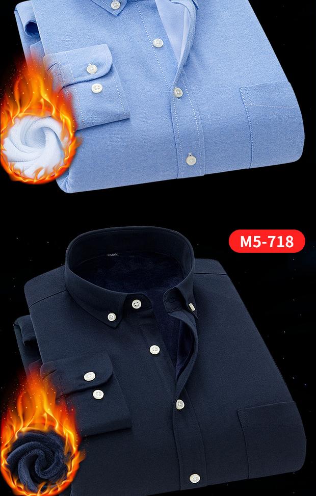 Mùa đông áo sơ mi nam công sở giản dị sọc xanh cổ áo sơ mi nam oxford và áo nhung dày mẫu áo công sở đẹp