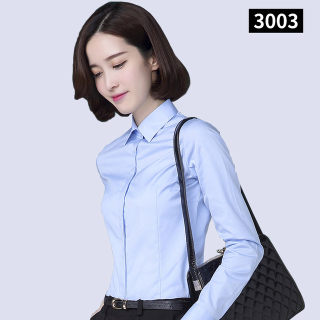 Spring long-sleeved shirt women's business casual professional black work shirt women's elastic non-iron work clothes inch shan