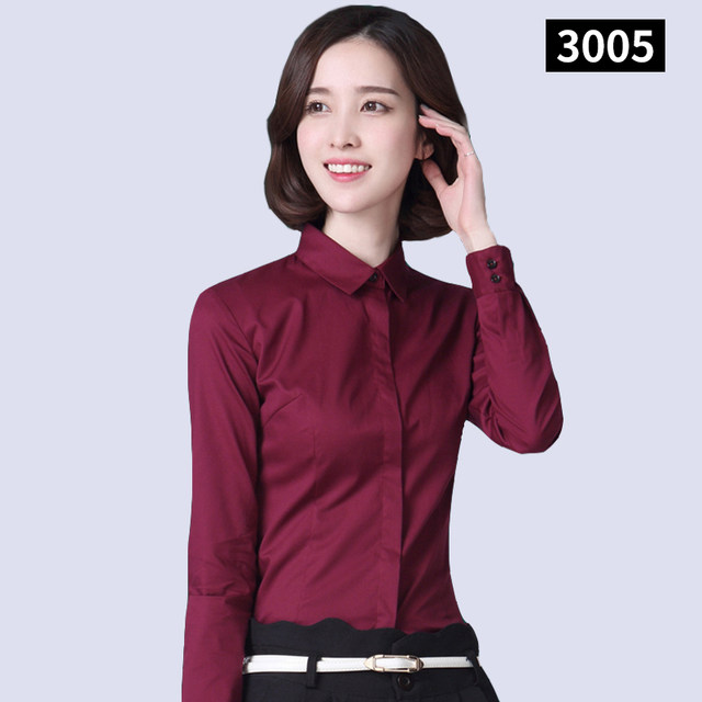 Spring long-sleeved shirt women's business casual professional black work shirt women's elastic non-iron work clothes inch shan