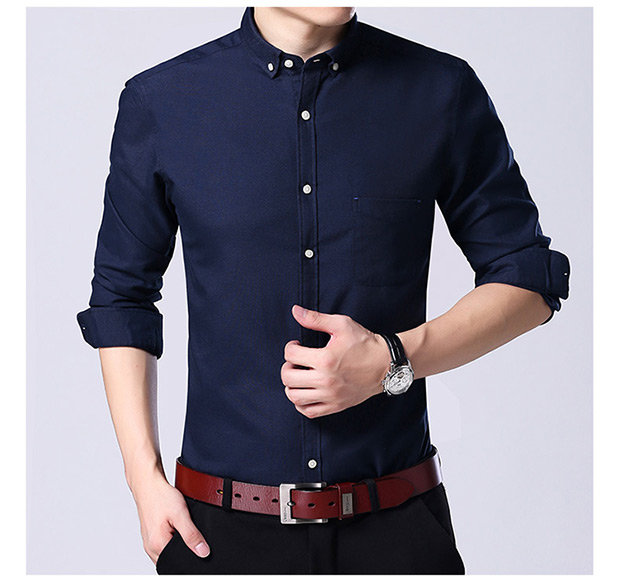 Mùa xuân nam và mùa thu Oxford quay tay áo dài kinh doanh bình thường màu rắn miễn phí nóng cộng với phân bón XL khóa cổ áo sơ mi thủy triều quần kaki