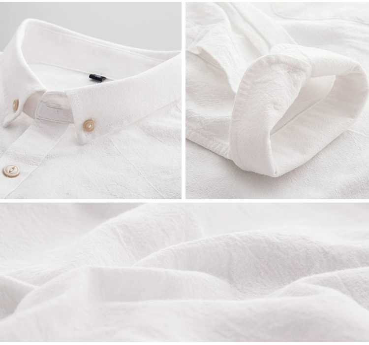 Áo sơ mi cotton xếp li nữ công sở giản dị dài tay phiên bản Hàn Quốc xu hướng thời trang cotton chất liệu cotton rắn màu áo sơ mi kẻ caro