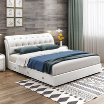 Tatami leather bedside layer cowhide double modern minimalist master bedroom wedding bed Nordic style small apartment storage furniture