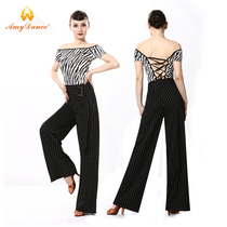 Amy dance dress modern dance wide leg pants Latin dance pants female adult new high waist lace-up ballroom dance pants womens pants