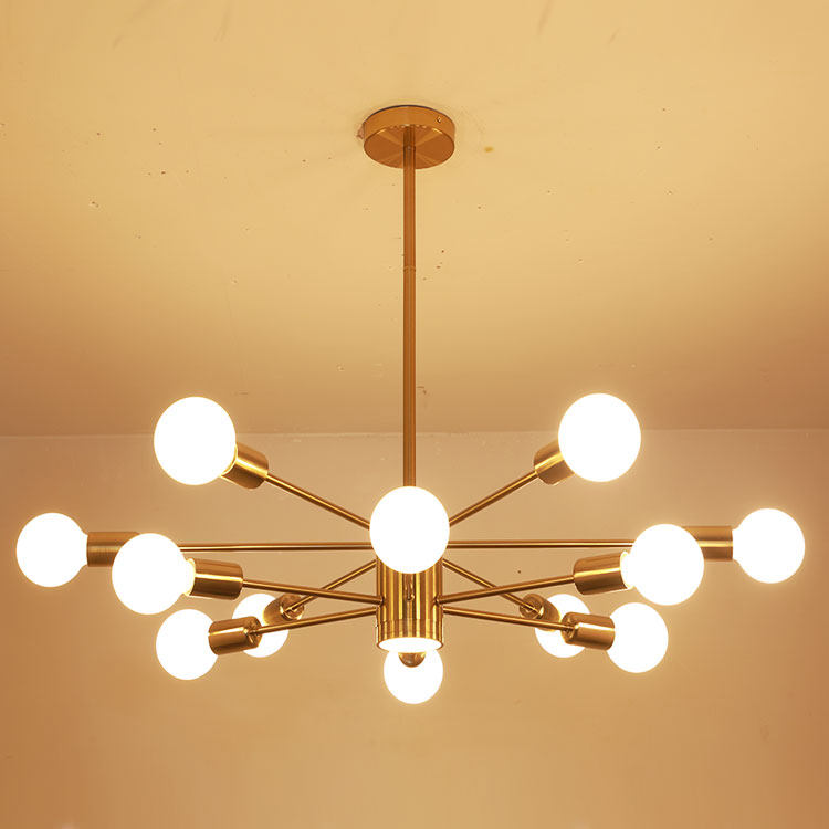 Nordic modern minimalist magic bean lamp living room chandelier creative dining room office brass color molecule LED light bulb chandelier