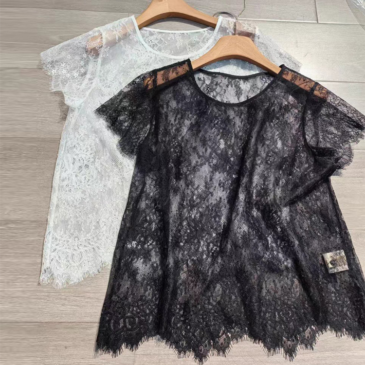 Lace Blouse for Women 2025 Summer New Style Cool See-Through Short-Sleeved Round Neck Mesh Top Layered as an Inner Layer Base Shirt Lace Blouse for Women 2025 Summer New Style Cool See-Through Short-Sleeved Round Neck Mesh Top Layered as an Inner Layer Base Shirt