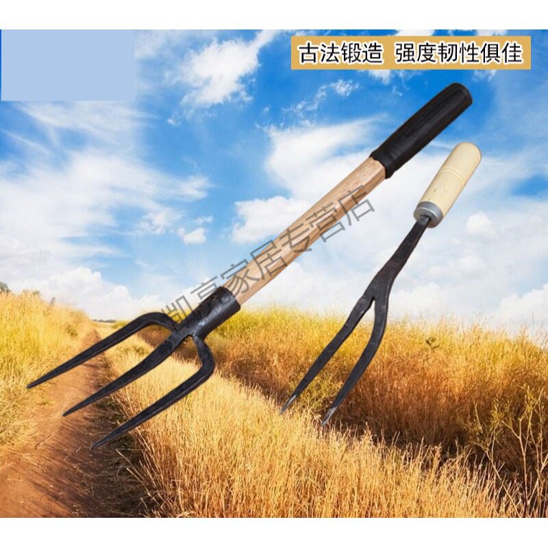 Manganese Steel Forged Beat Hand Fork Turpoon Fork Hoe Fork two strands Three-stock Fork Landscaping artisan agriturismong Pine Soil Home Tools