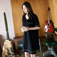 Modal nightdress nữ mùa hè tay ngắn phần mỏng gợi cảm kích thước lớn đồ ngủ cổ chữ V phần dài phiên bản Hàn Quốc của dịch vụ MM béo tại nhà - Đêm đầm đầm đẹp giá rẻ