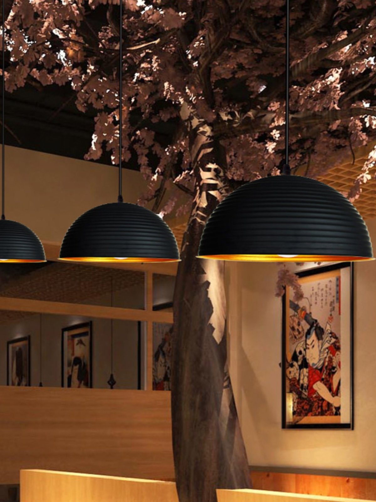 Retro Industrial Style Black Chandelier Lampshade Single Head Creative Bar Personalized Restaurant Shop Semi-Circle Pot Lid Chandelier