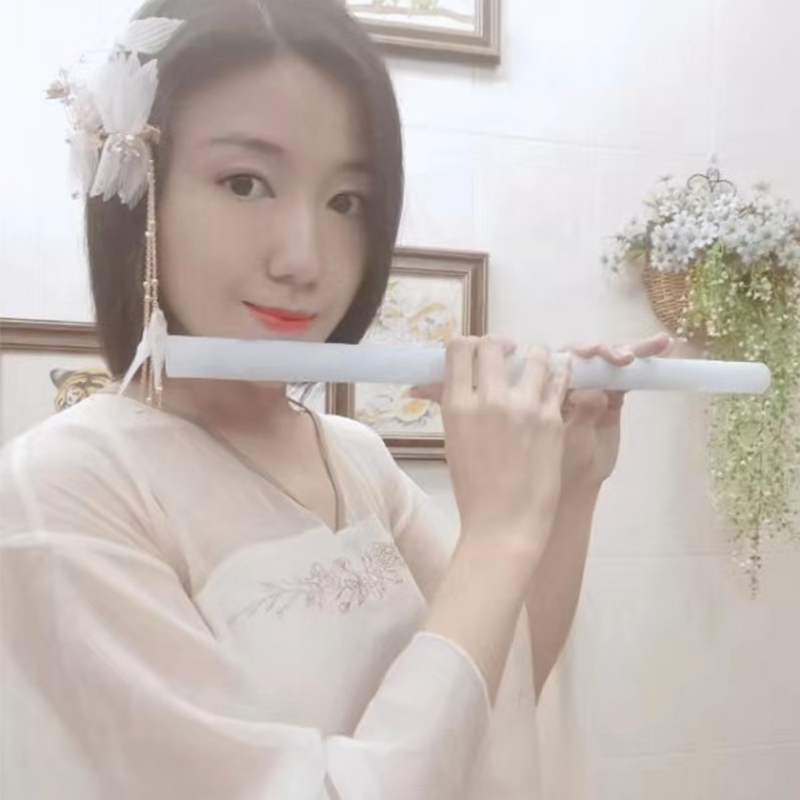 Dream Jade Flute White Jade Ancient Wind Female No Film Hole Short Flute Jade Color Professional Play and Appraisal Exam Han Fu Musical Instrument Cos