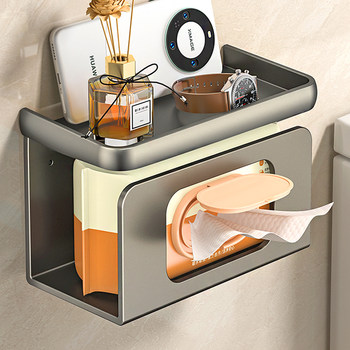 Bathroom Toilet Paper Holder, Punch-Free Wall-Mounted Wet Tissue Box, Roll Paper, Facial Tissue Storage Rack, Multi-Functional