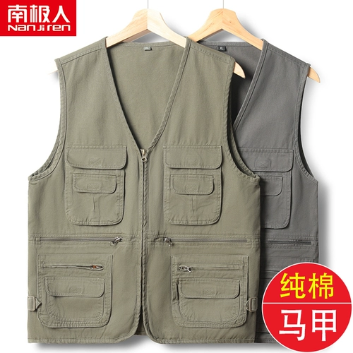 Осенний хлопковый дорожный жилет для отдыха, для мужчины среднего возраста