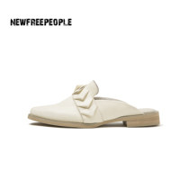 Breaking yard clear cabin 228 slippers female outwear fashion 100 lap head folded paper flat bottom half tug genuine leather casual Mueller shoes