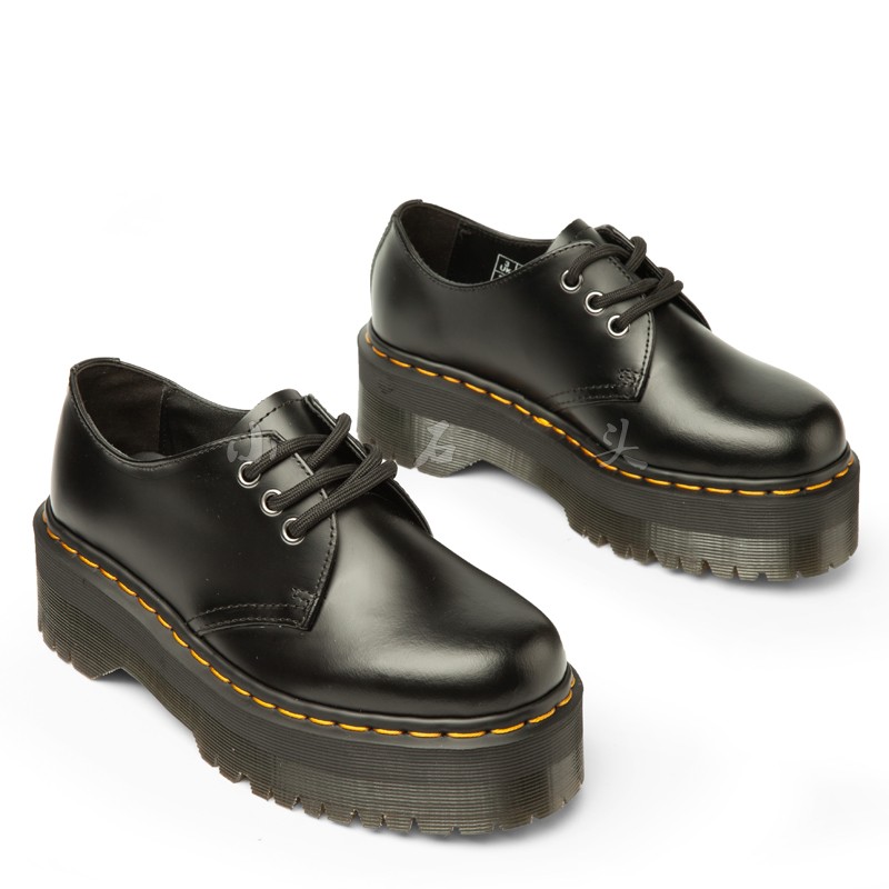 GuleMartens1461quad3 Komatsu Pastry Thick bottom Martin shoes Black Bull Leather Leather Shoes 25567001