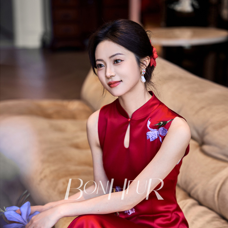 Bonheur Engagement Cheongsam'Pigeon Kite' New Chinese Style Bride Toasting Dress Red Petite Wedding Dress for Women