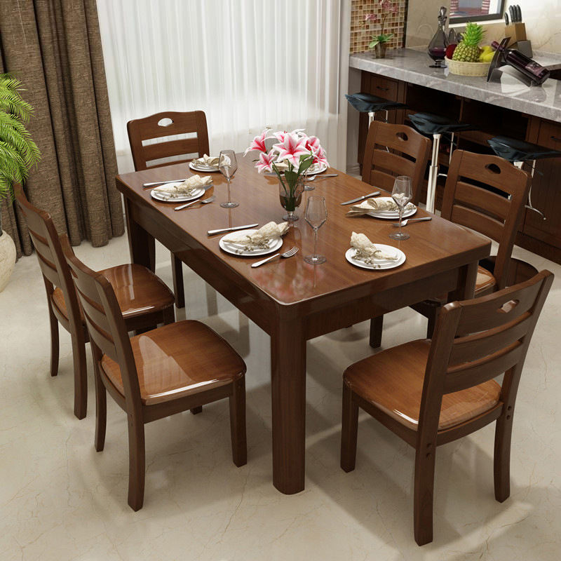Solid wood dining table and chairs set in Chinese style One table six chairs Economy Type dining room Dining Hall Kit Innate
