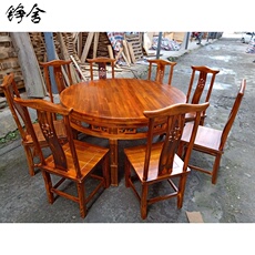 Стол обеденный 仿古中式实木大圆桌椅组合碳化木农家乐饭店酒店桌商用转盘电动桌