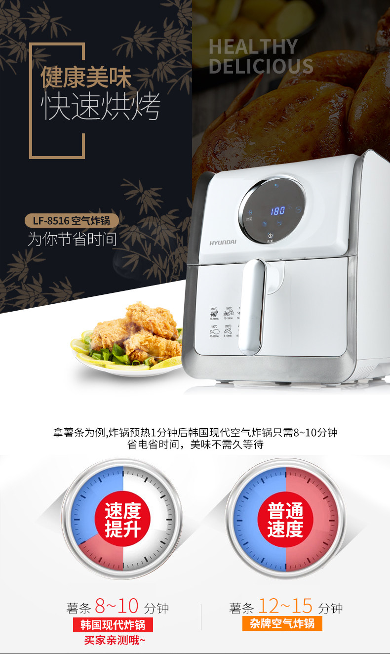 韩国 现代 多功能空气炸锅 带有低温烘干和解冻功能 3L 图7