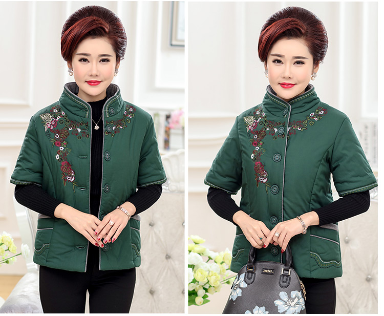 Áo vest nữ trung niên nửa tay áo mùa thu và mùa đông áo khoác ngắn tay áo khoác mẹ tải dày áo khoác cotton ngắn váy nữ trung niên