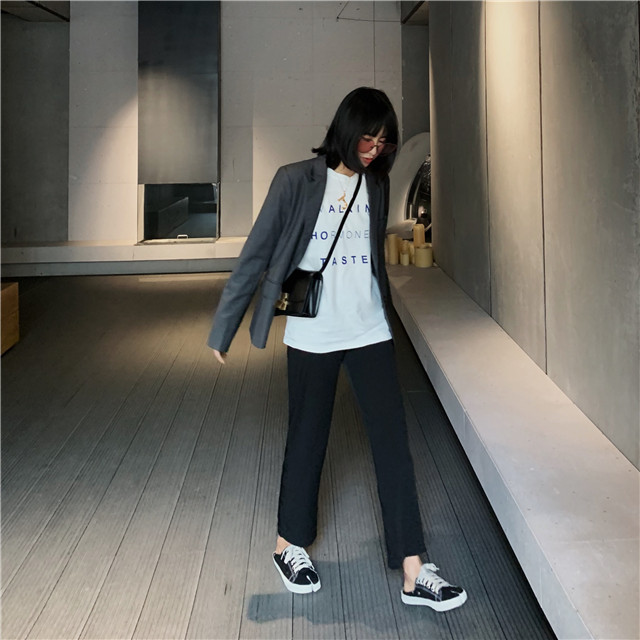 Mùa xuân và mùa hè eo cao thả lỏng quần thẳng ống thuốc lá bình thường phù hợp với quần nữ chân chín quần học sinh quần harem phụ nữ - Quần Harem quần áo thể thao nữ